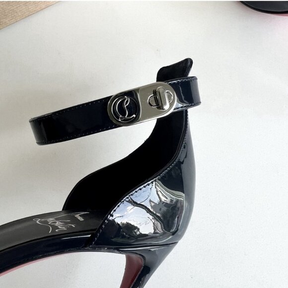 Christian Louboutin Patent Black Leather Actina 100 mm Heel Strap Pumps - Picture 2 of 5